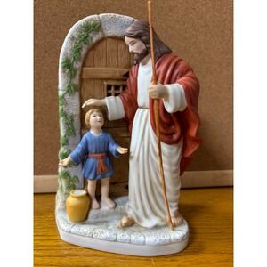 Vintage Jesus with Child Porcelain Figurine Religious Statue Good Shepherd 8"